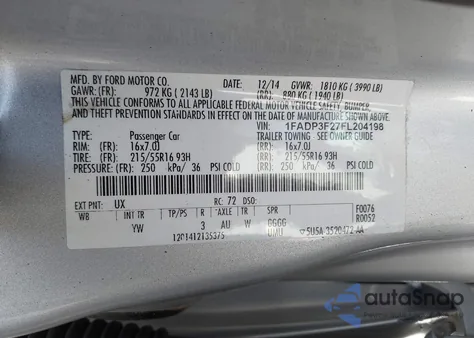 2015 Ford Focus Se z USA, uszkodzony, nr VIN 1FADP3F27FL204198